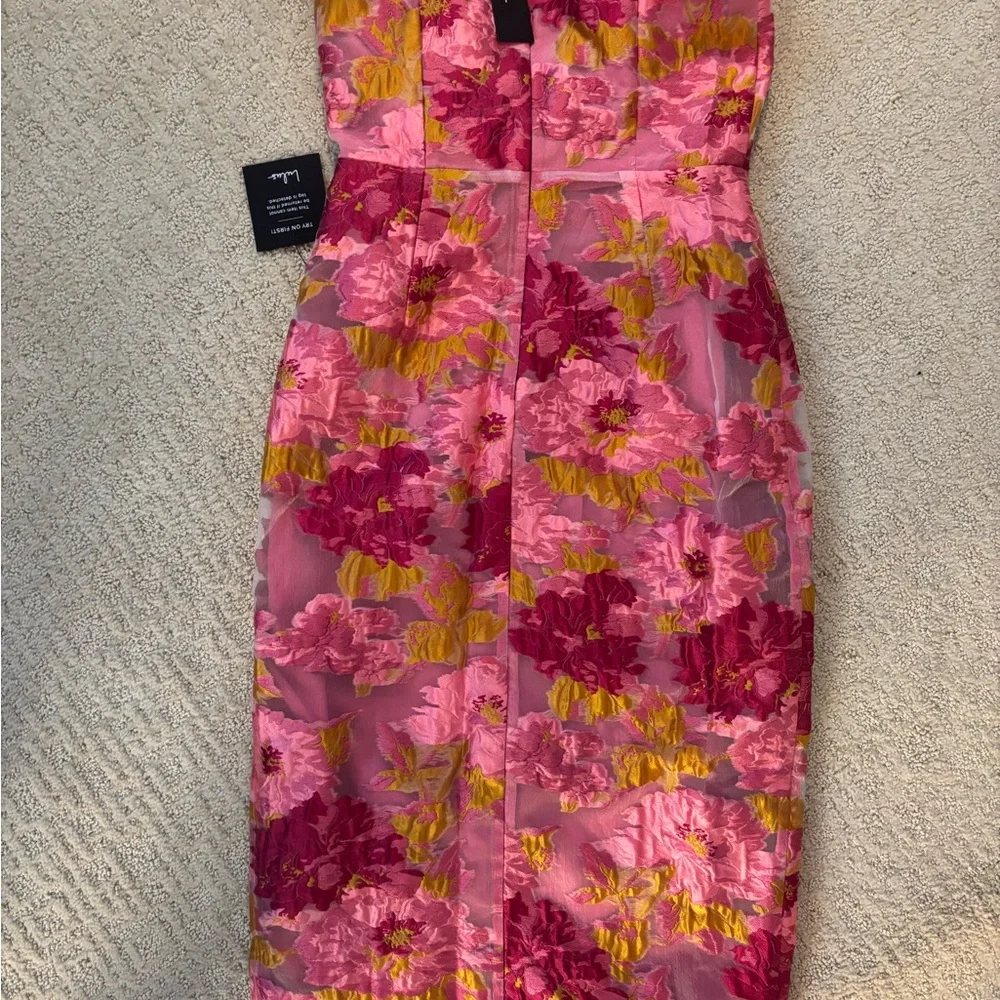 Lulus Upgraded Event Black Jacquard Strapless Bustier Midi Dress - Picture 4 of 4